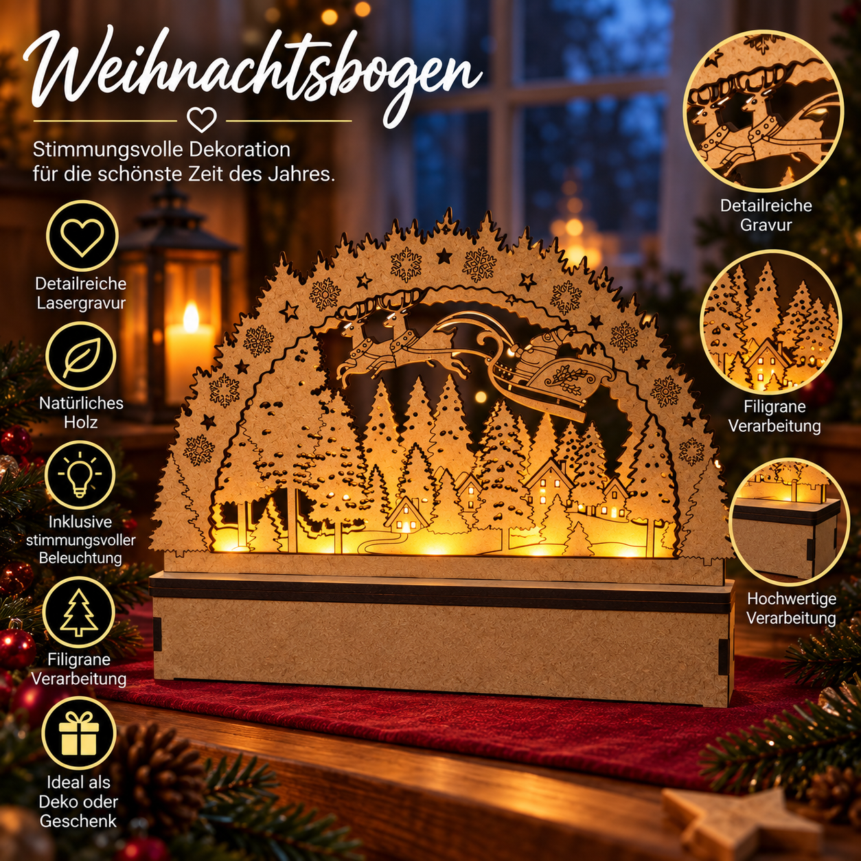 Weihnachtlicher Schwibbogen mit LED