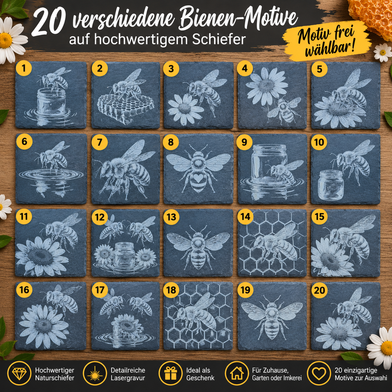 Bienen-Motive auf Naturschiefer