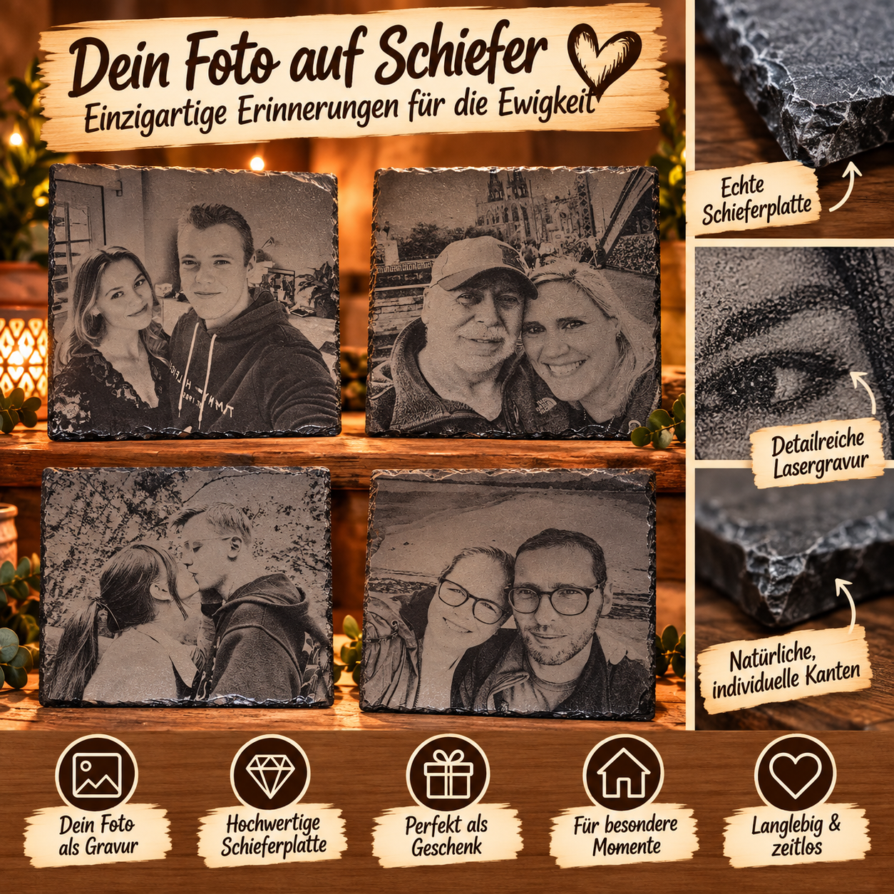 Fotogravur auf Naturschiefer – Musterbeispiele